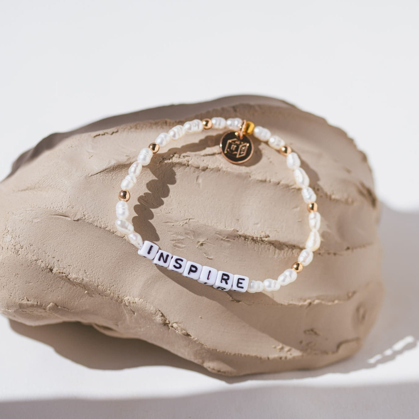 Inspire word bracelet with freshwater pearls