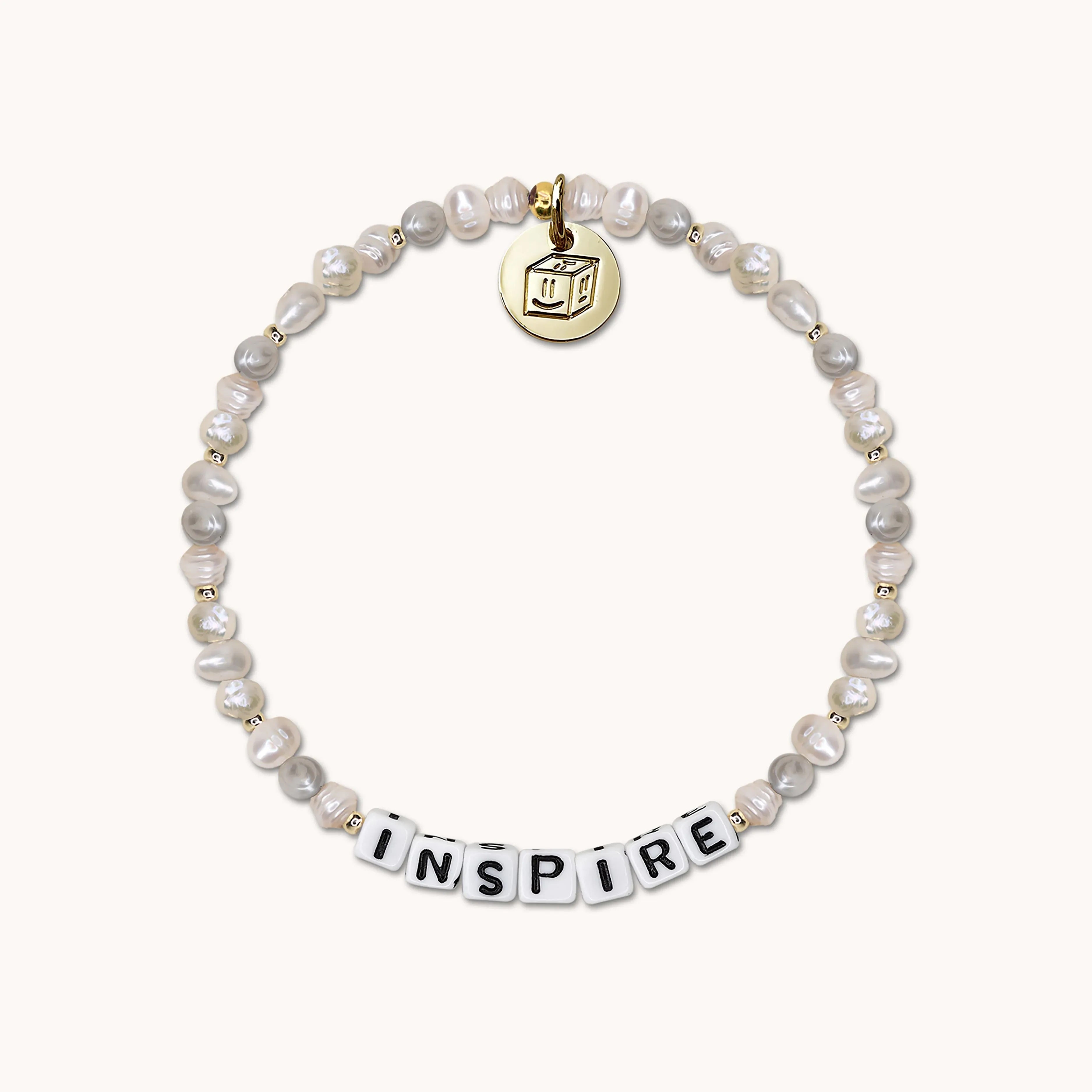 Inspire word bracelet with freshwater pearls