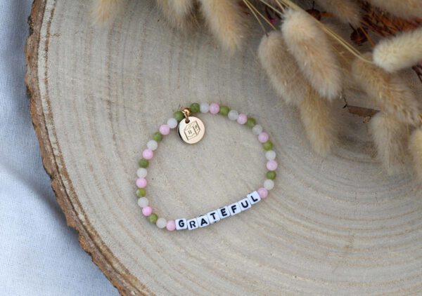 Pink Milchquarz Stone Perlen Armband mit Wunschbuchstaben | Text | Name
