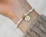 Rosa White Perlen Armband mit Wunschbuchstaben | Text | Name